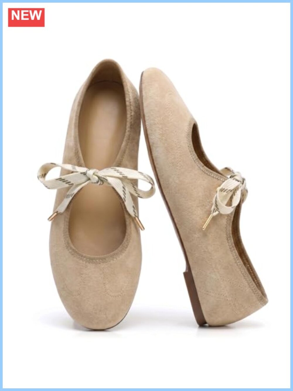 Faux Suede Lace-Up Ballet Flats Round Toe Mary Jane Women's Casual